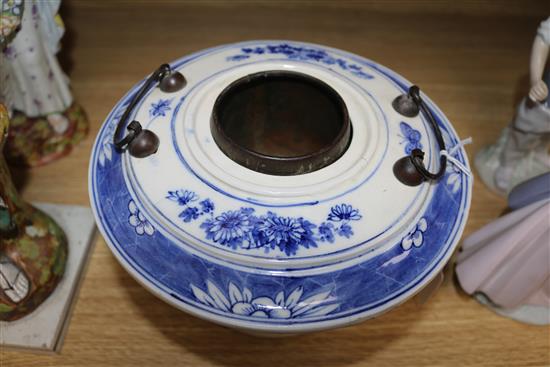 A Chinese blue and white vessel, burner and stand